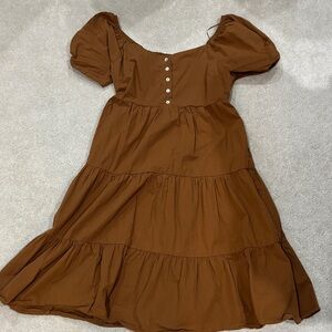Brown Puff Sleeve Tiered Dress from boutique brand medium